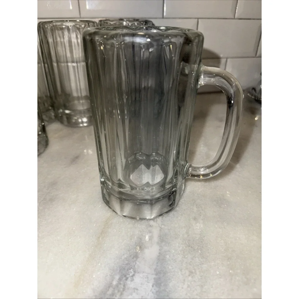 Set Of 6 Vintage Thick Heavy Libbey‎ 16oz 10 Panel Beer Mugs Clear Glass GW0042